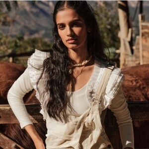 Free People What a Ruffle Top Size Large White